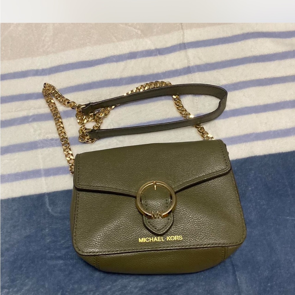 Michael Kors Olive Crossbody Bag with Gold Accents
